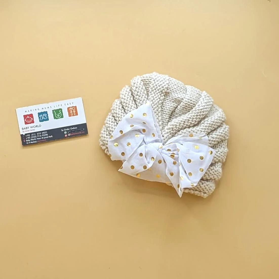 Baby Wool Cap - Bow/Dots - Winter - Image 3