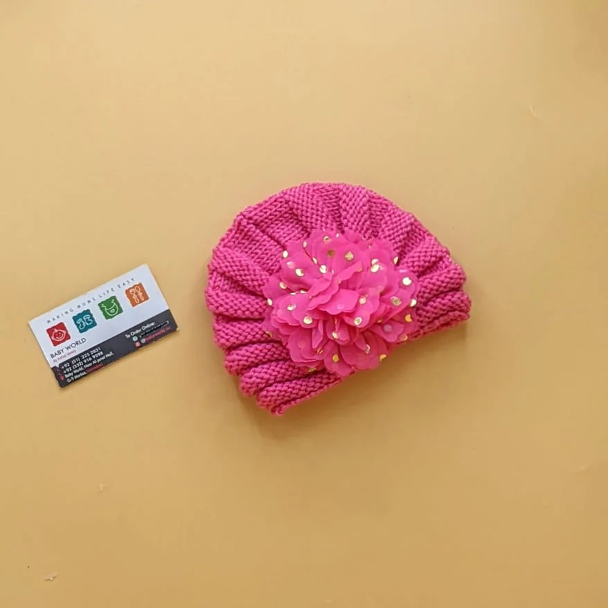 Baby Wool Cap - Flower - Winter - Image 3